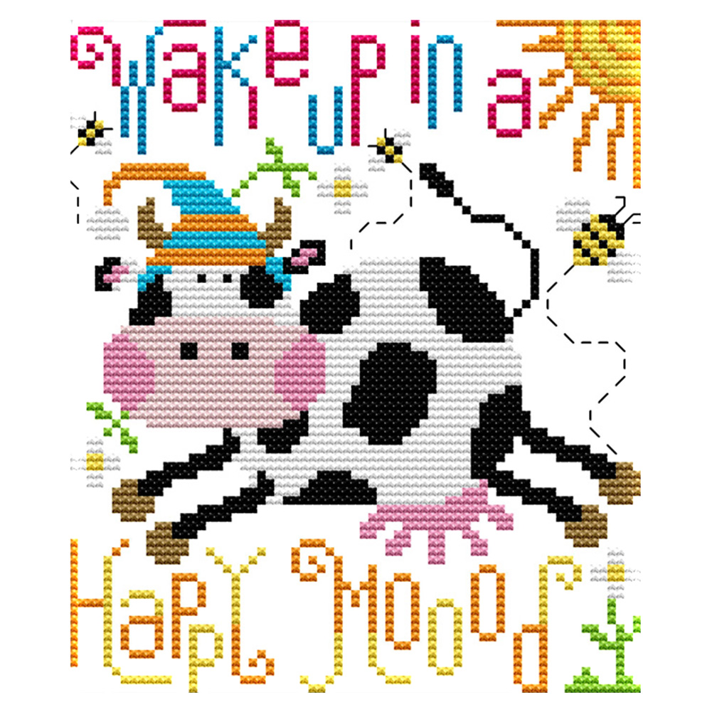 

Happy Cow - 14CT Stamped Cross Stitch - 17*19CM, 501 Original