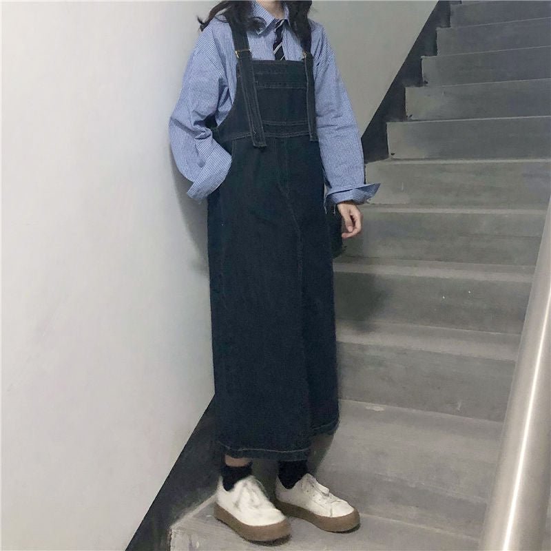 Denim Suspender Skirt Korean Style Loose Women's Mid-length Versatile Solid Color Summer Jumpsuit Slip Dresses