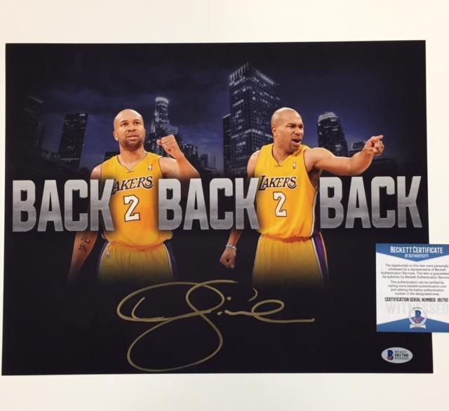 DEREK FISHER Autograph Lakers 3-PEAT Signed 11x14 Photo Poster painting BAS Beckett Witness COA