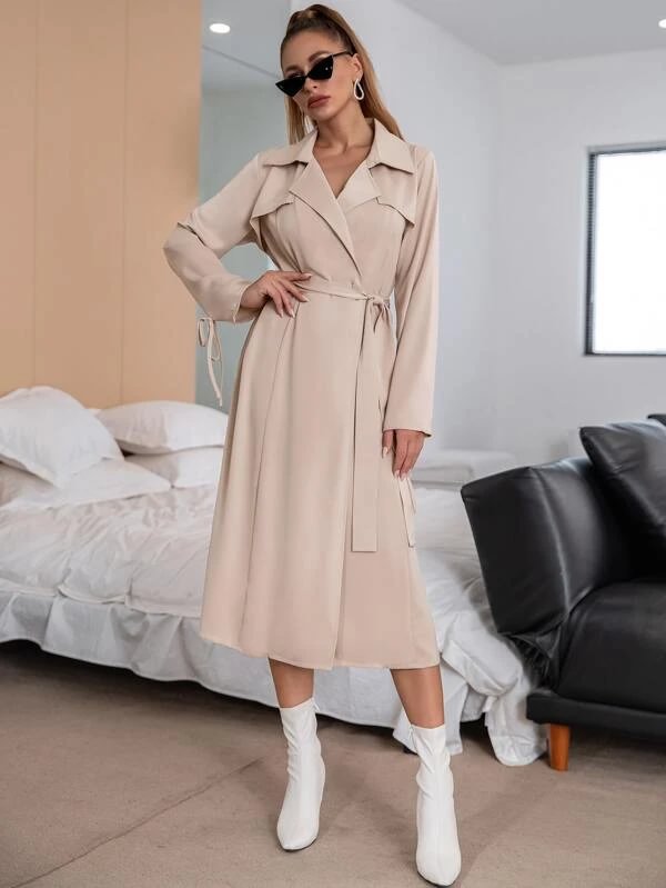 Double Crazy Knot Cuff Belted Shirt Dress