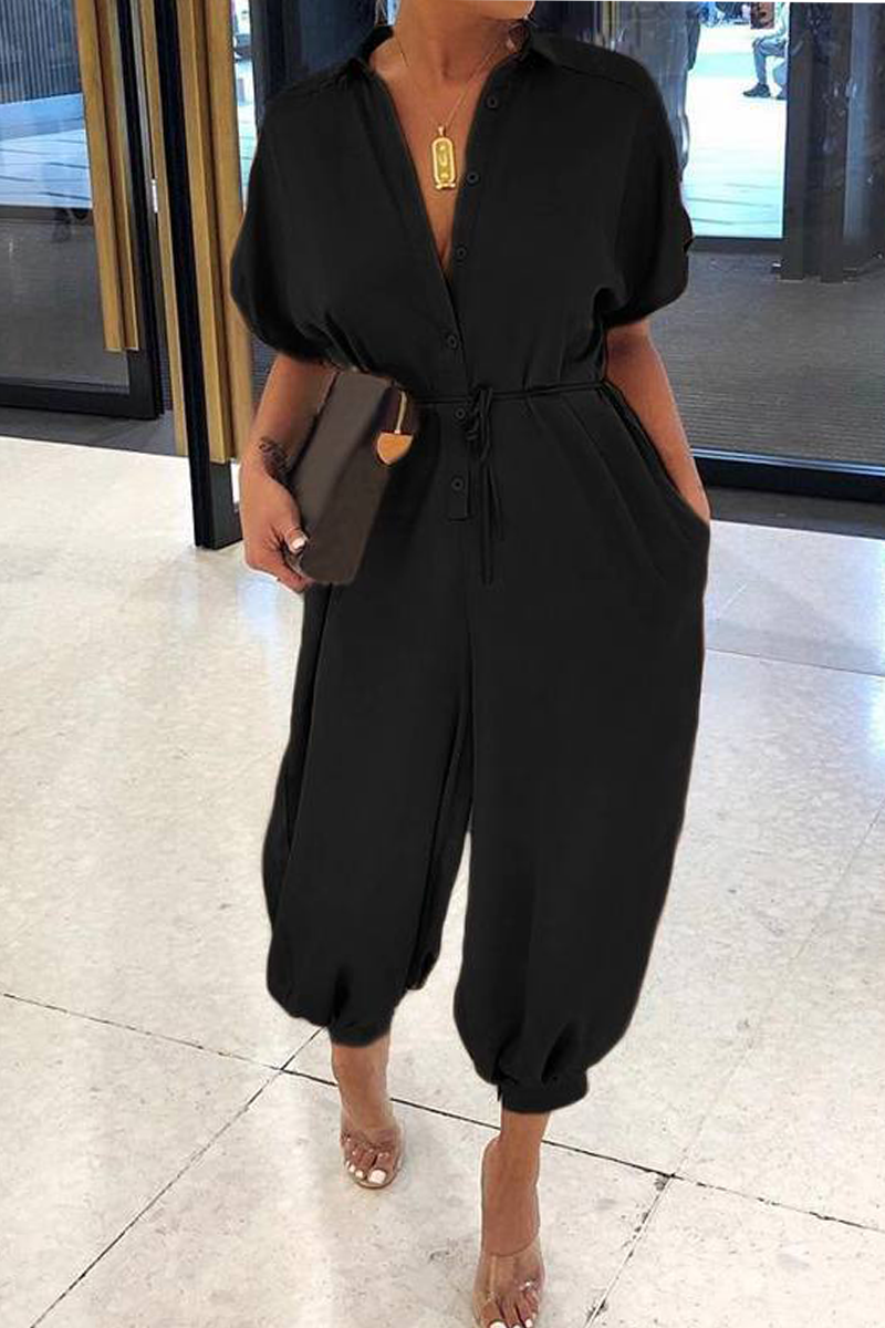 Casual Solid Split Joint Turndown Collar Harlan Jumpsuits