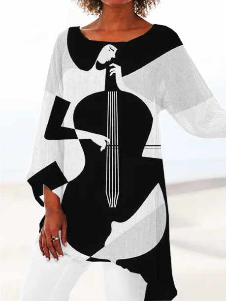 Abstract Music Art Cello Asymmetric Flowy Tunic