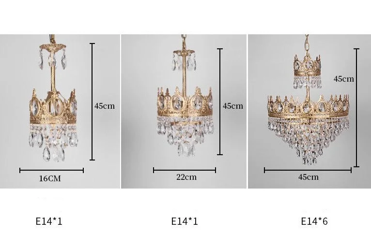 French Retro All Copper Crown Crystal Chandelier Living Room Dining Room Cloakroom Chandelier