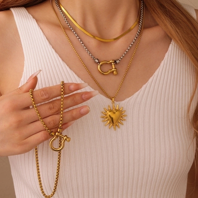 Casual Elegant Heart Shape Horseshoe 304 Stainless Steel 18K Gold Plated Necklace Box Chain Snake Chain