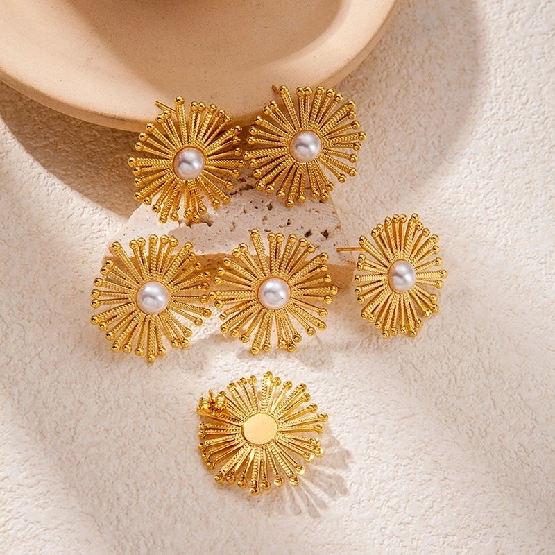 1 Pair Classical Baroque Style Sweet Irregular Geometric Plating Inlay 304 Stainless Steel Pearl 14K Gold Plated Ear Studs