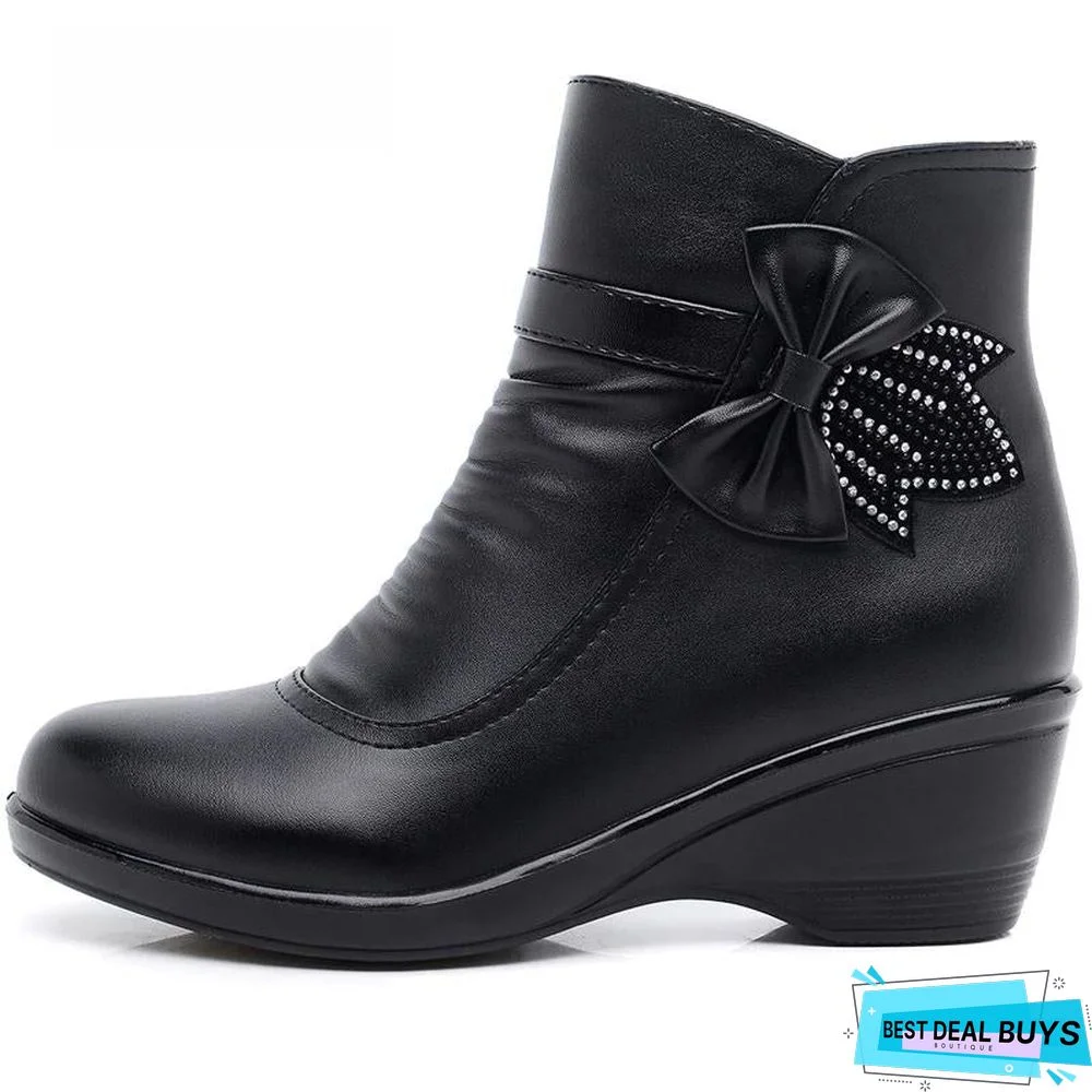 Women Butterfly-Knot Shoes Winter Boots Short Plush Fashion Zip Ankle Boots