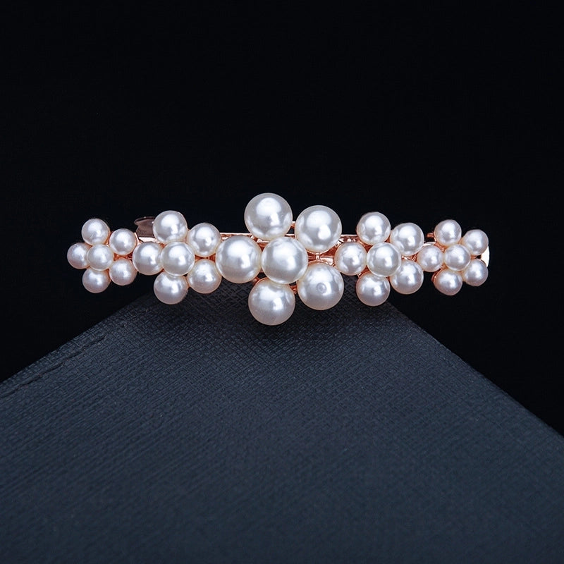 Korean Hair Accessories Rhinestone Bow Simple Hairpin Adult Pearl Horizontal Clip Ponytail Clip Top Clip Spring Clip Small