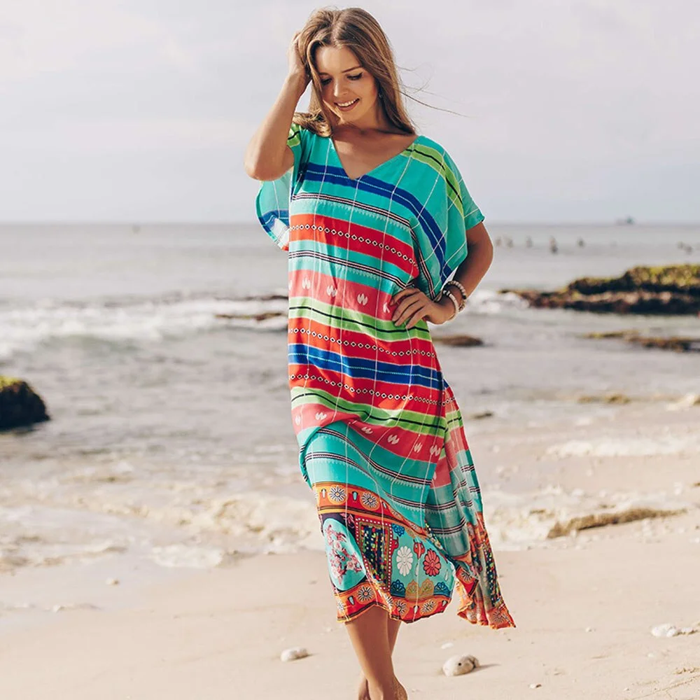 Sexy 2021 New Long Boho Dress Sarongs Bathing suit Cover up Robe Plage Beach wear Women Plus size Swimwear Pareo Beach Cover up