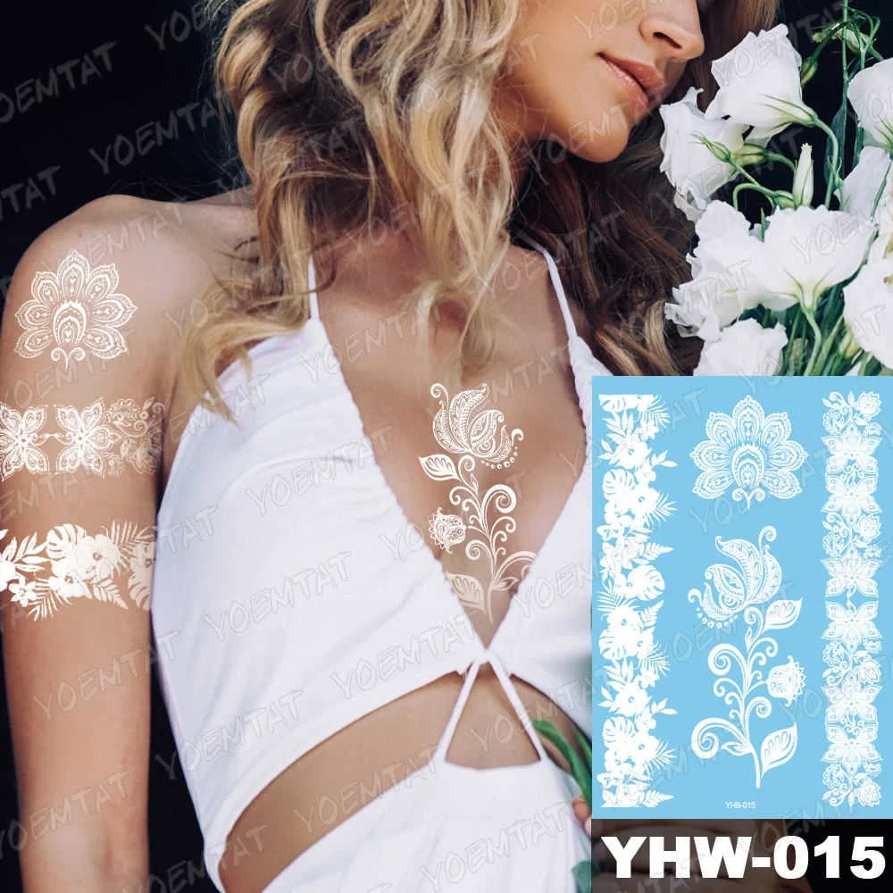 Indian Arabic Designs Temporary Waterproof Tattoo sticker Lace White Bride Tatto Paste Fake Tatoo Mandala Body Art Hand Choker