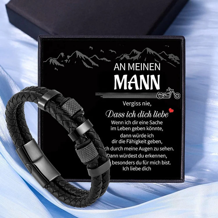 Herren Leder Armband mit Edelstahlverschluss-An meinen Mann-Geschenk mit Nachrichtenkarte
