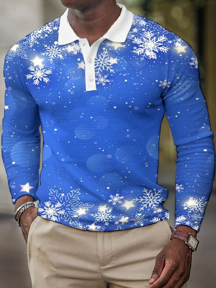 Men's Christmas Snowflake Print Polo Shirt
