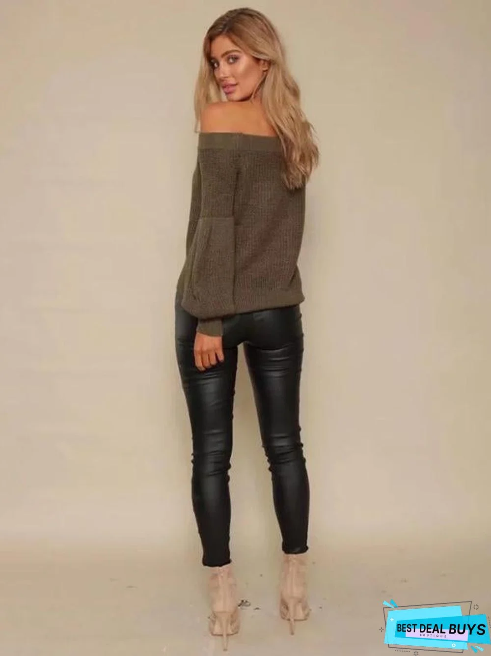 Knitting Off-The-Shoulder Puff Sleeves Sweater Tops