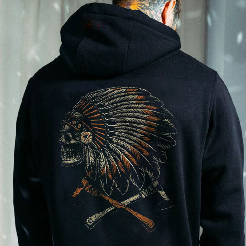 Indian Skull Graphic Black Print Hoodie