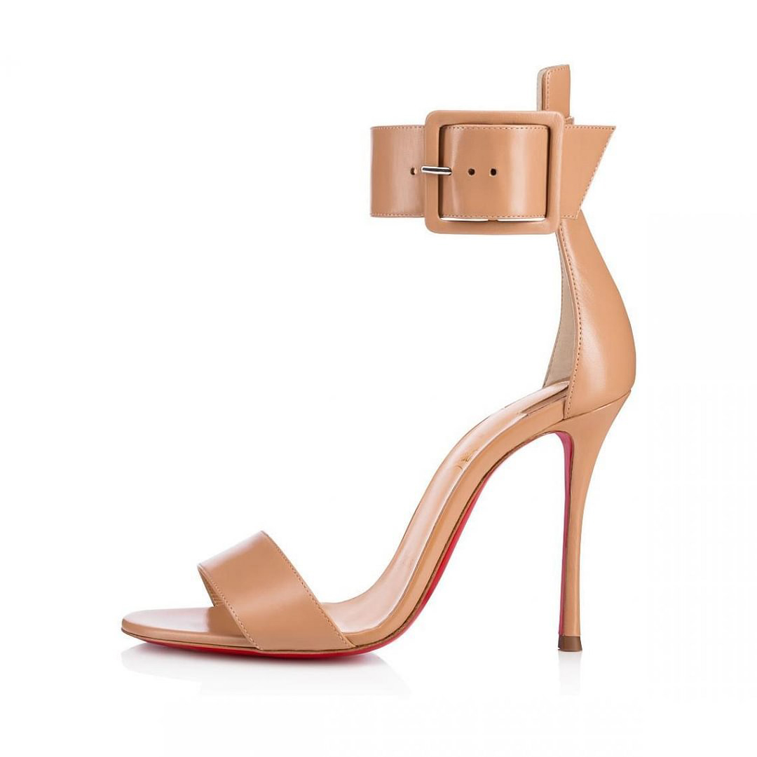 100mm Women's Red Bottom Open Toe Sandals Ankle Strap High Heel Summer Shoes-MERUMOTE