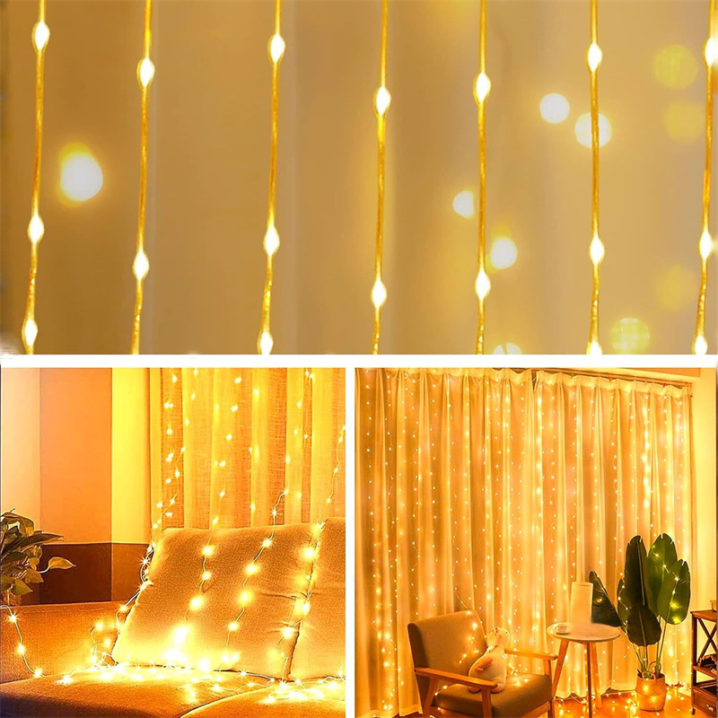 Tegooe USB Powered LED Curtain String Lights with Remote - 8 Modes