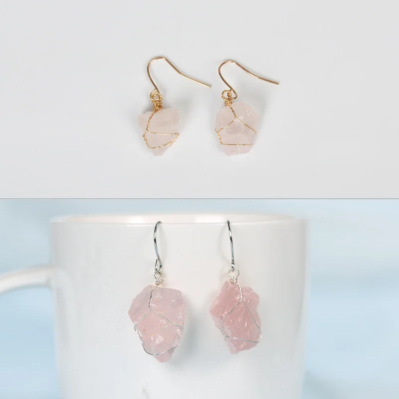 Natural Crystal Irregular Rough Stone Earrings