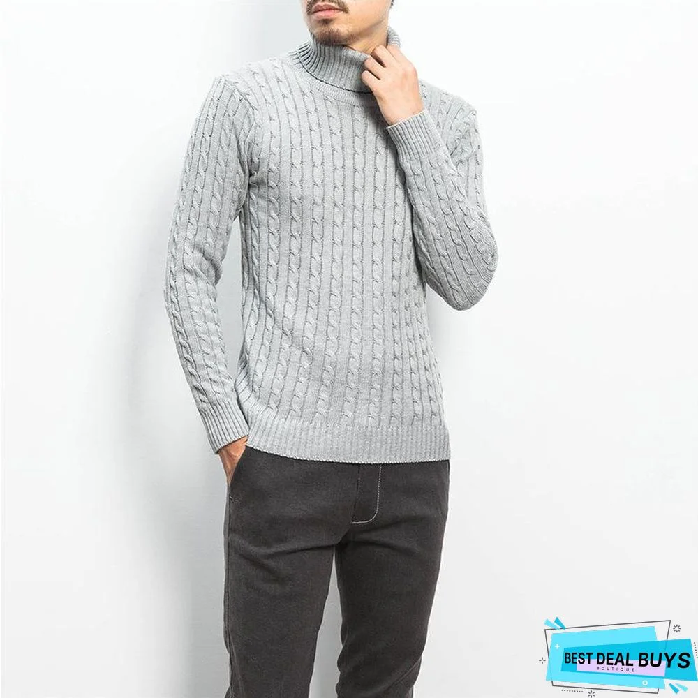 Men's Turtleneck Warm Twist Sweater Jacket