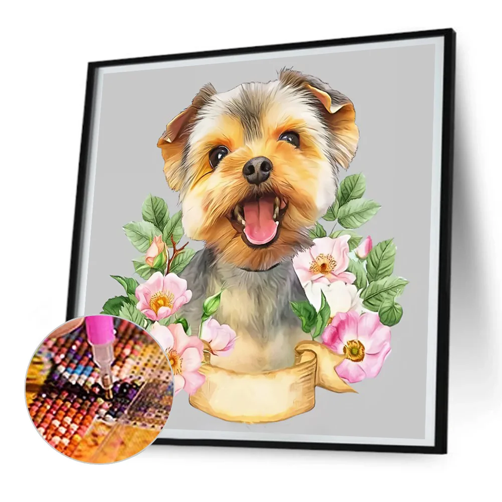 Full Round Diamond Painting 30*30cm - Flower Dog