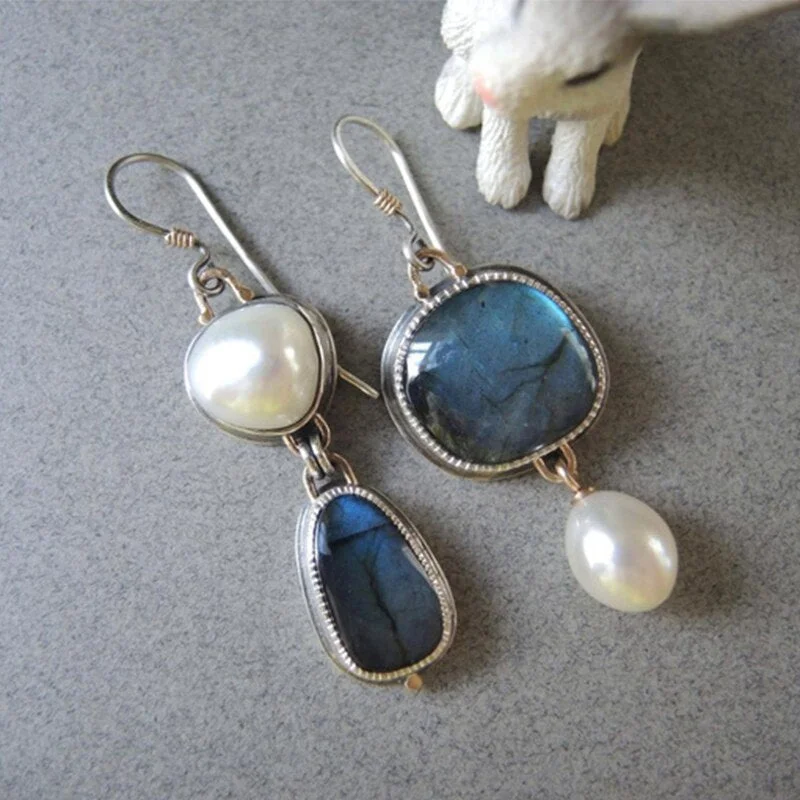 Bohemian Irregular Opal Stone Pearl Dangle Earrings for Women Ethnic Wedding Party Jewelry Hook Earring Statement Luxury Gift