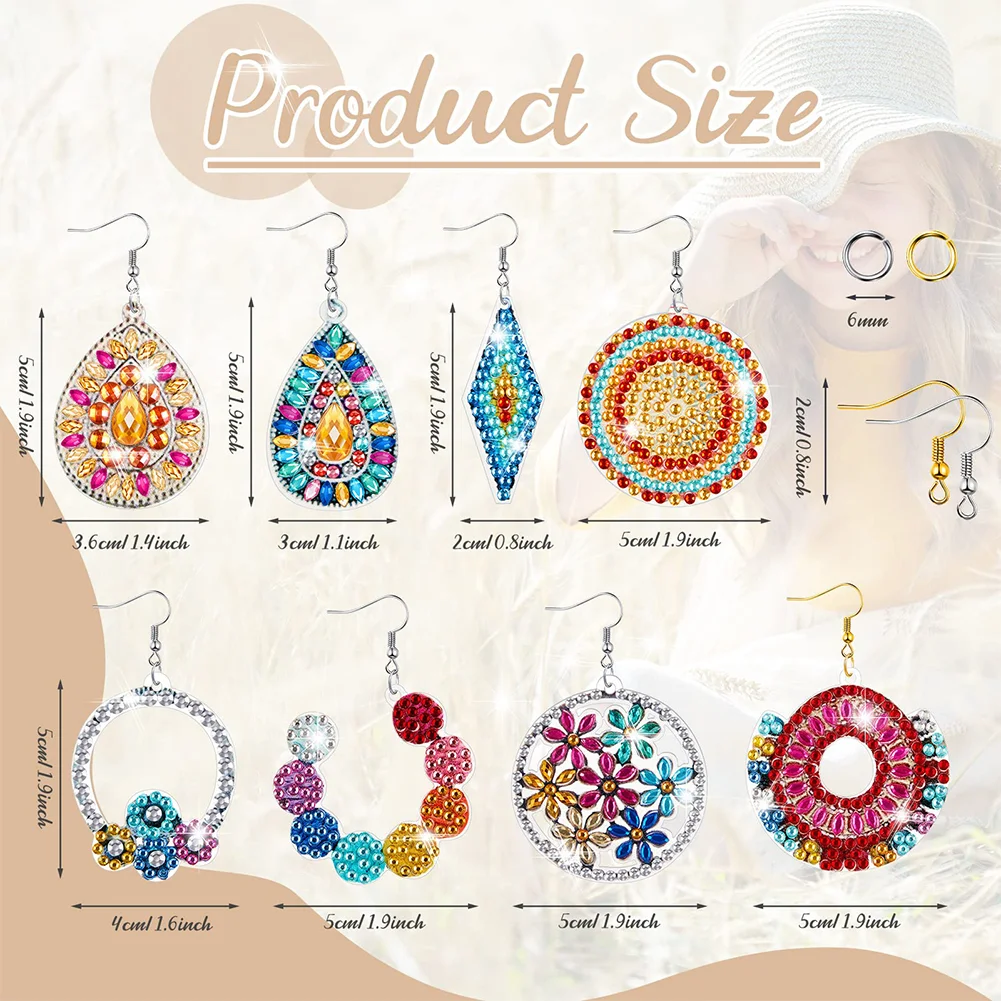 8Pairs Double Sided Diamond Painting DIY Earring Making Kit for Women Girls