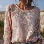 Vintage Boho Roses Embroidered Cozy Linen Tunic - Image 2