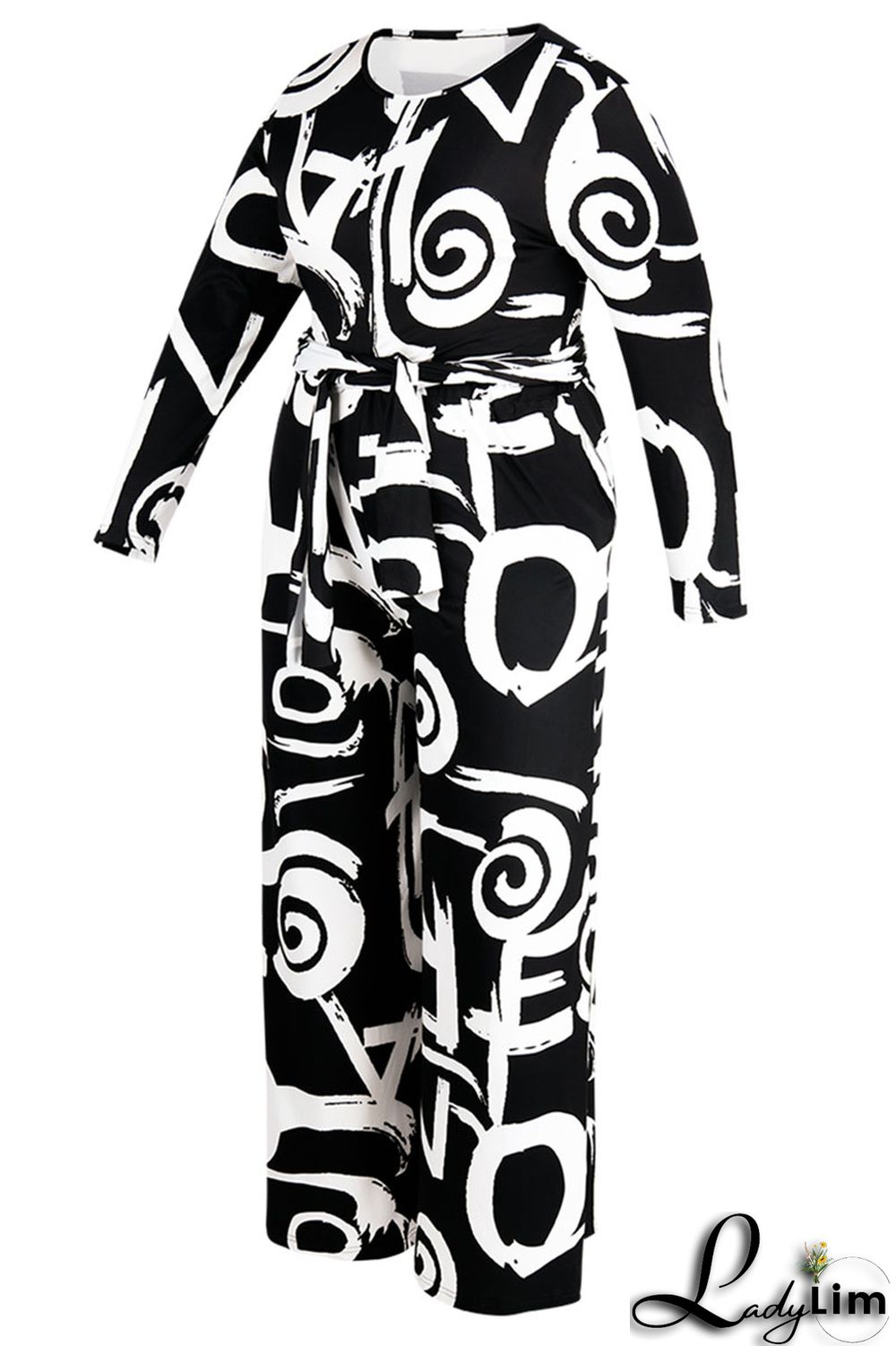 Tibetan Blue Casual Print Bandage Patchwork O Neck Plus Size Two Pieces