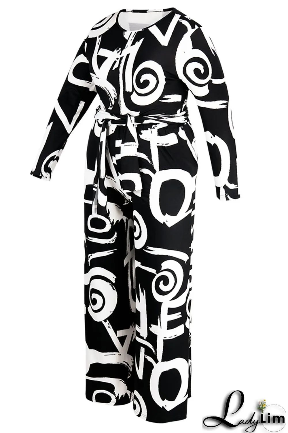 Tibetan Blue Casual Print Bandage Patchwork O Neck Plus Size Two Pieces