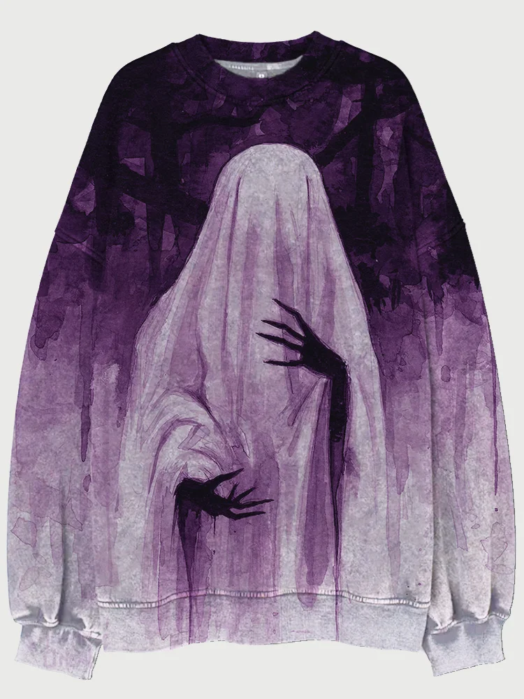 Broswear Halloween Spooky Ghost Art Crew Neck Sweatshirt