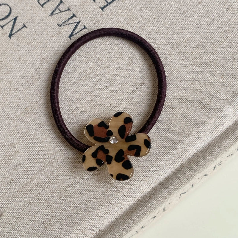 Retro Women’s Flower Bow Knot Leopard Acetic Acid Sheets Inlay Rhinestones Hair Tie
