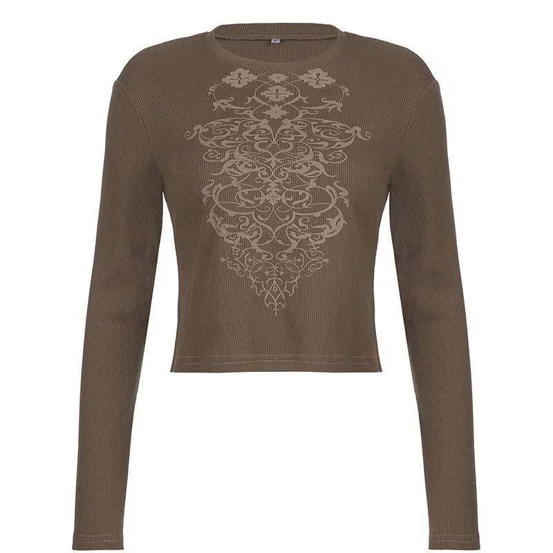 Rapcopter Butterfly y2k Crop Top Black Grunge Long Sleeve T Shirt Kawaii O Neck Retro Pullovers Women Autumn Harajuku Casual Tee