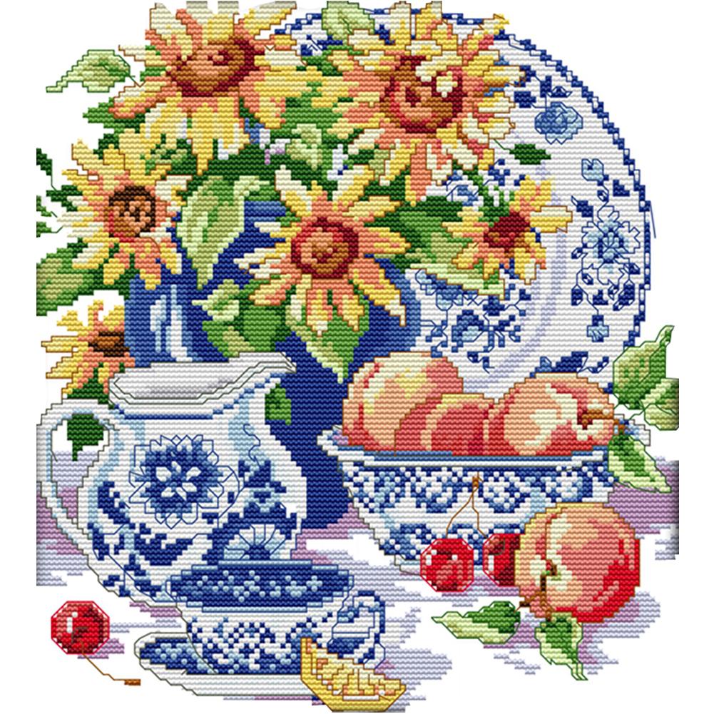 

Celadon Sunflower - 14CT Stamped Cross Stitch - 33*30cm, 501 Original