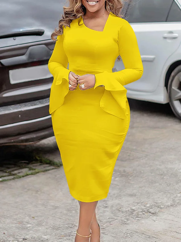 Solid Color Short Sleeve Midi Dress With Stand Collar