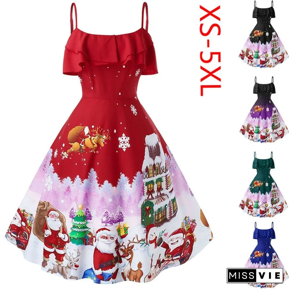 Women's Plus Size Christmas Vintage Printed Party Dress