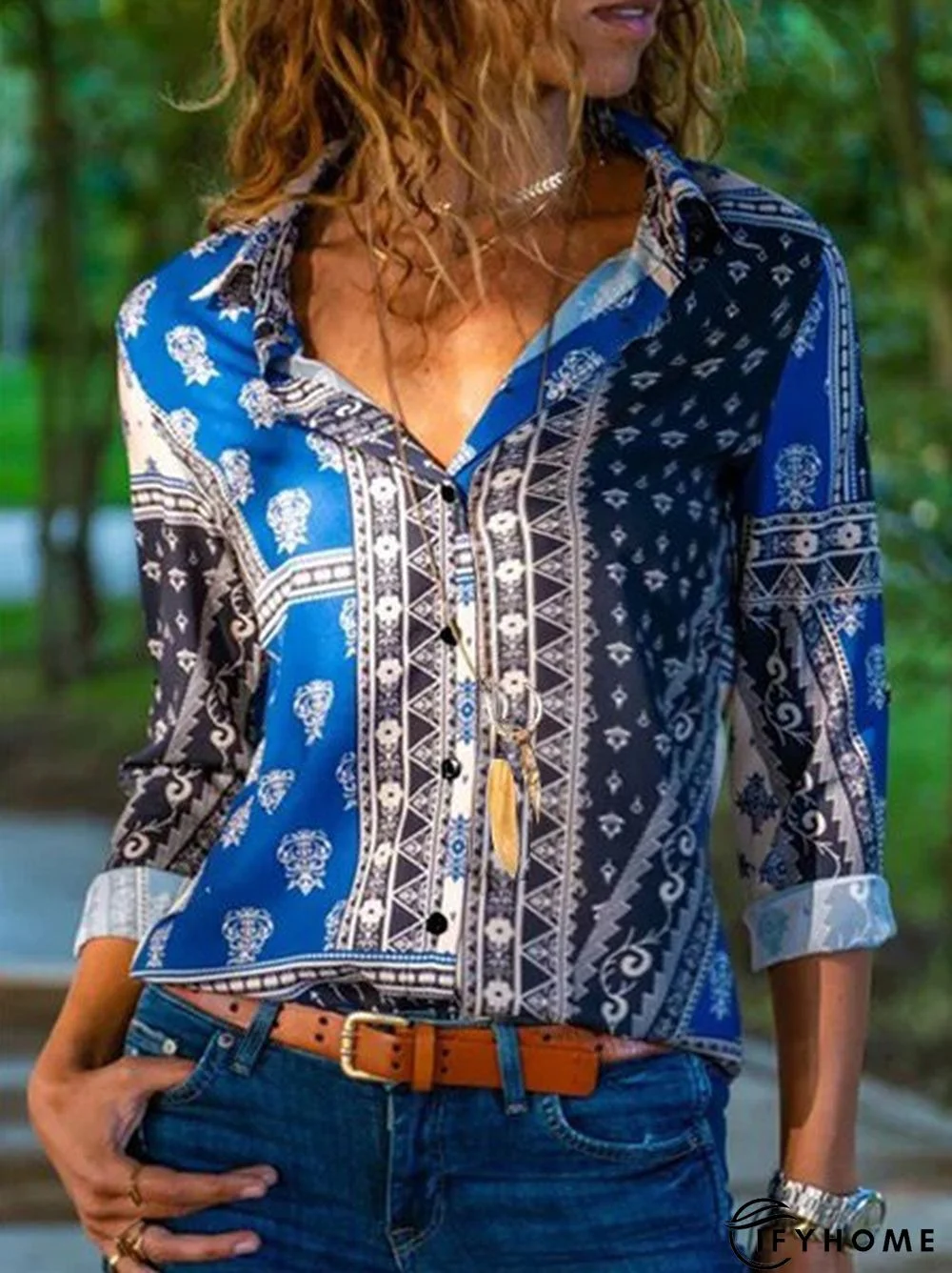 Vintage Paisley Printed Long Sleeve Plus Size Casual Shirt Tops | IFYHOME
