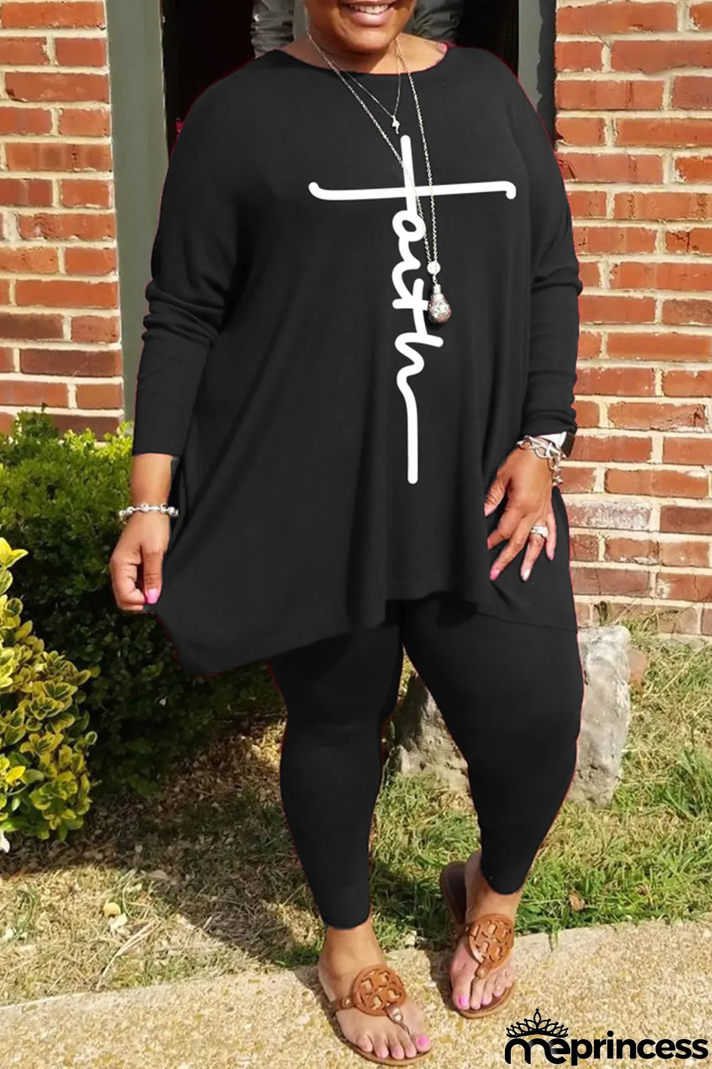 Grey Fashion Casual Print Basic O Neck Plus Size Two Pieces