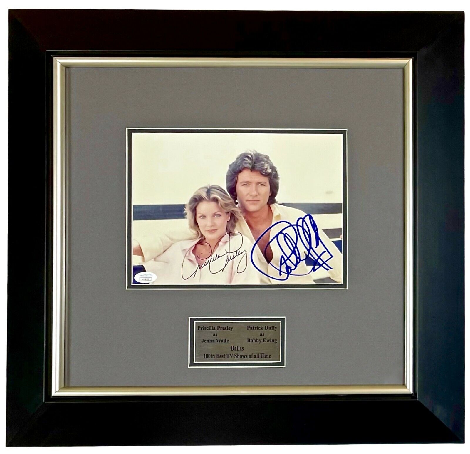 PRISCILLA PRESLEY & PATRICK DUFFY Autographed 8x10 DALLAS Photo Poster painting FRAMED JSA CERT