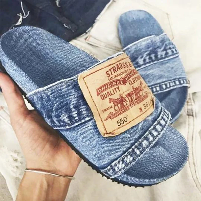 Casual Denim Beach Open Front Flat Slipper