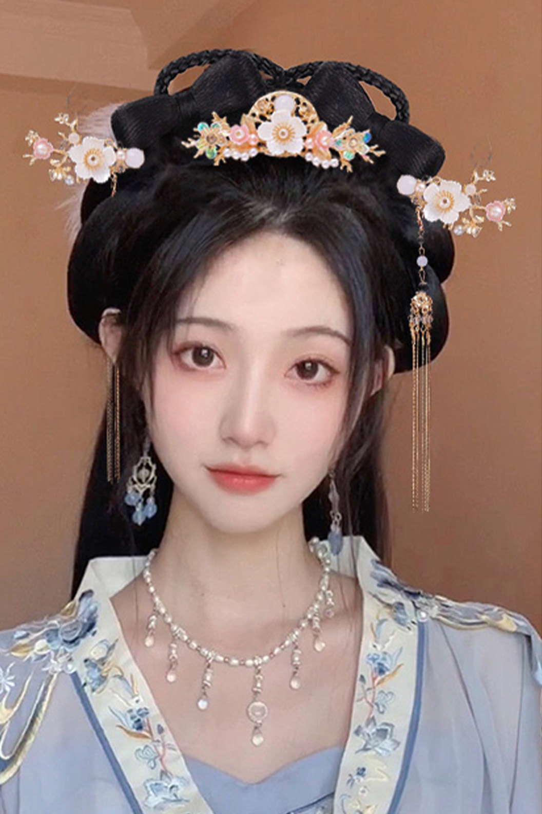 Chinese Hair Bun Twin Buns Hanfu Wig Stupa Stones