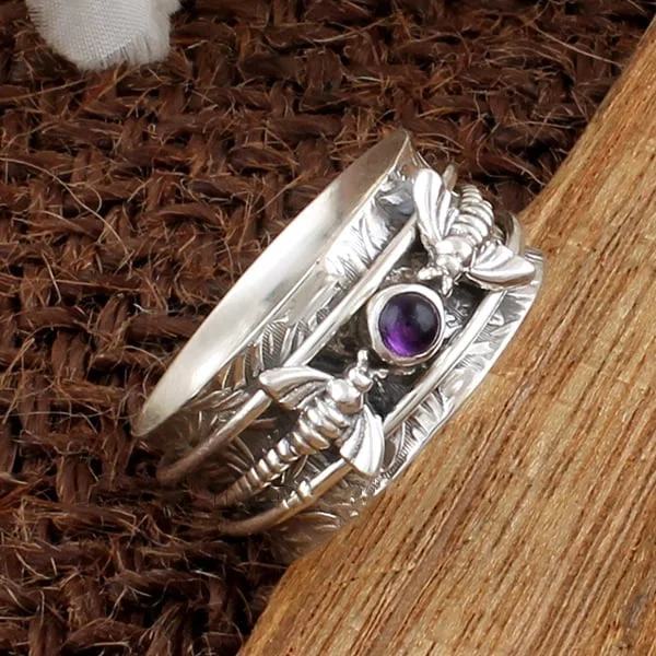 🔥Last Day 75% OFF🎁Bee Purple Gemstone Meditation Ring