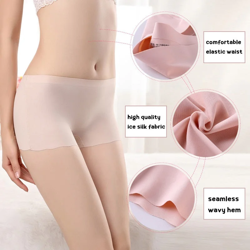 2 Pieces Boyshorts Seamless Ice Silk Underwear For Women Female Panties With 100% Cotton Crotch New Simple Panties 2021 BANNIROU