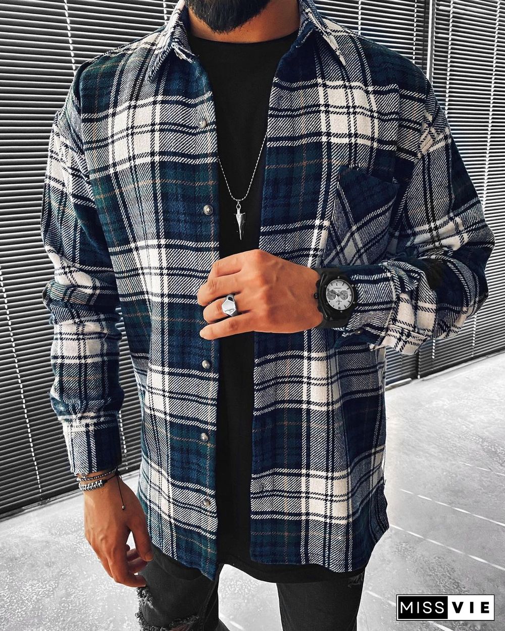 Casual Fashion Plaid Texture Long Sleeve Jacket