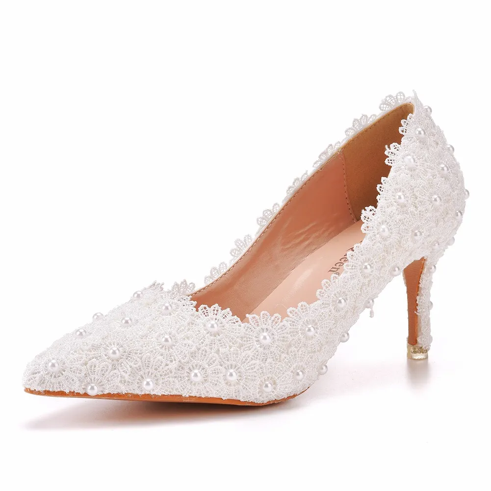 Breakj Breakj Cm Pointed Single Shoes Small Thin Heel Single Heel Single Shoe Tips Shoes Large Size Women's Shoes Lace Wedding Shoes Bridesmaid Shoes