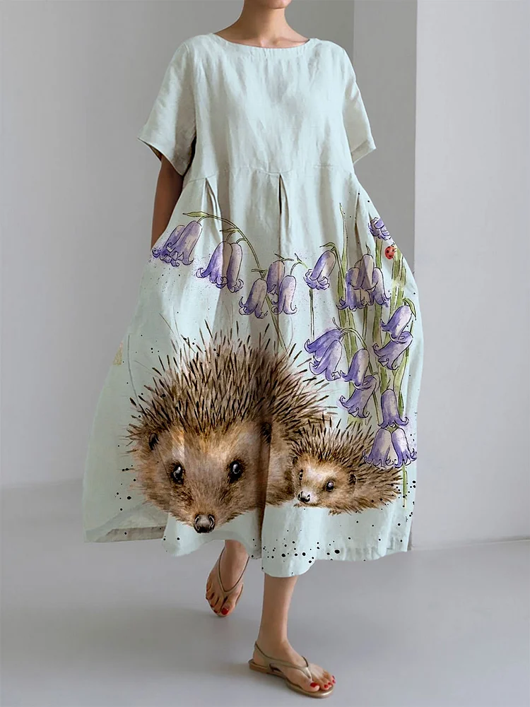 Women's Fun Hedgehog Large Size Loose Strap Printed Dress Long Skirt socialshop