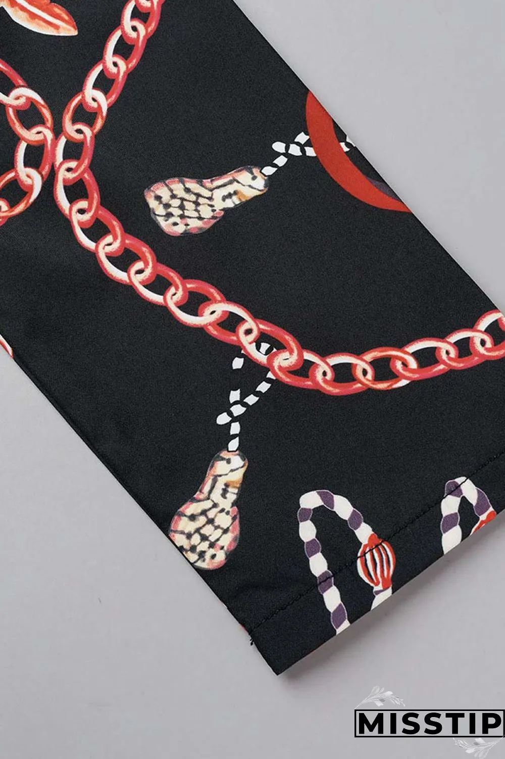 Black Casual Print Patchwork Buckle Without Belt Turndown Collar Straight Dresses