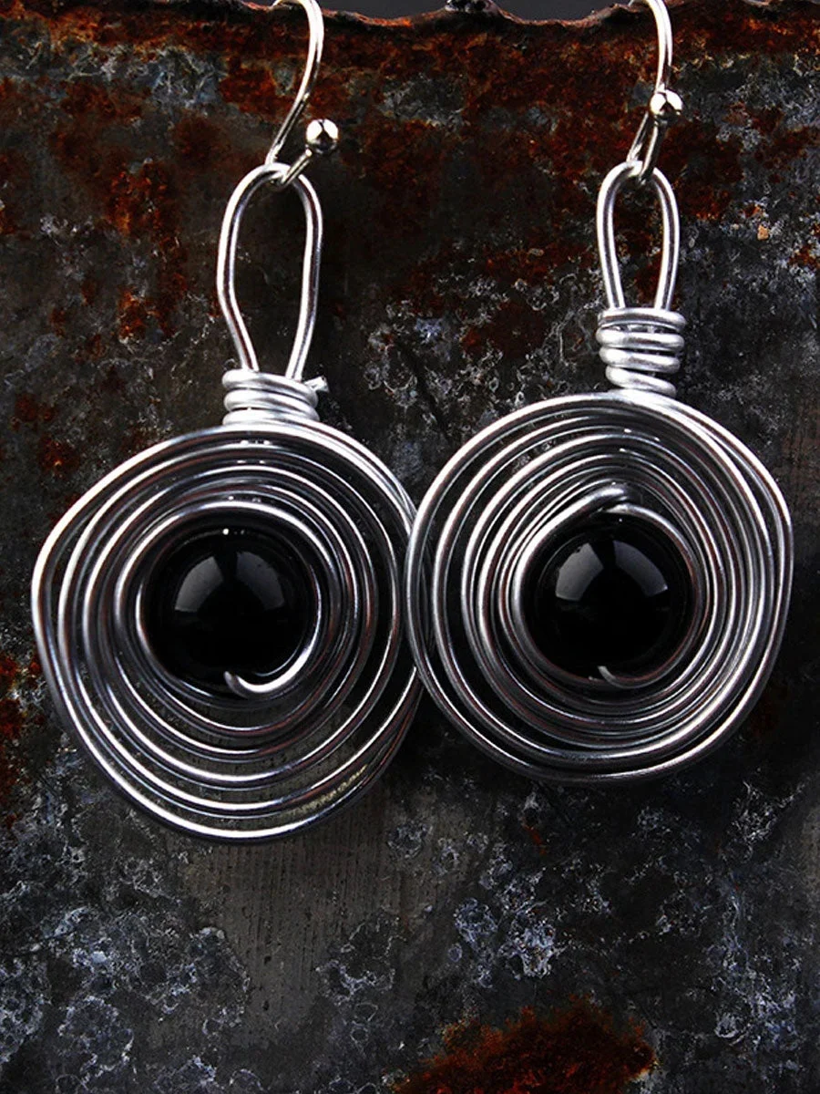 Natural bead Infinity Ring Earrings Vintage Punk Metal Winding Earrings