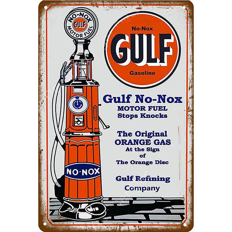 Gulf No-Nox Motor Fuel - Vintage Tin Signs/Wooden Signs - 7.9x11.8in & 11.8x15.7in