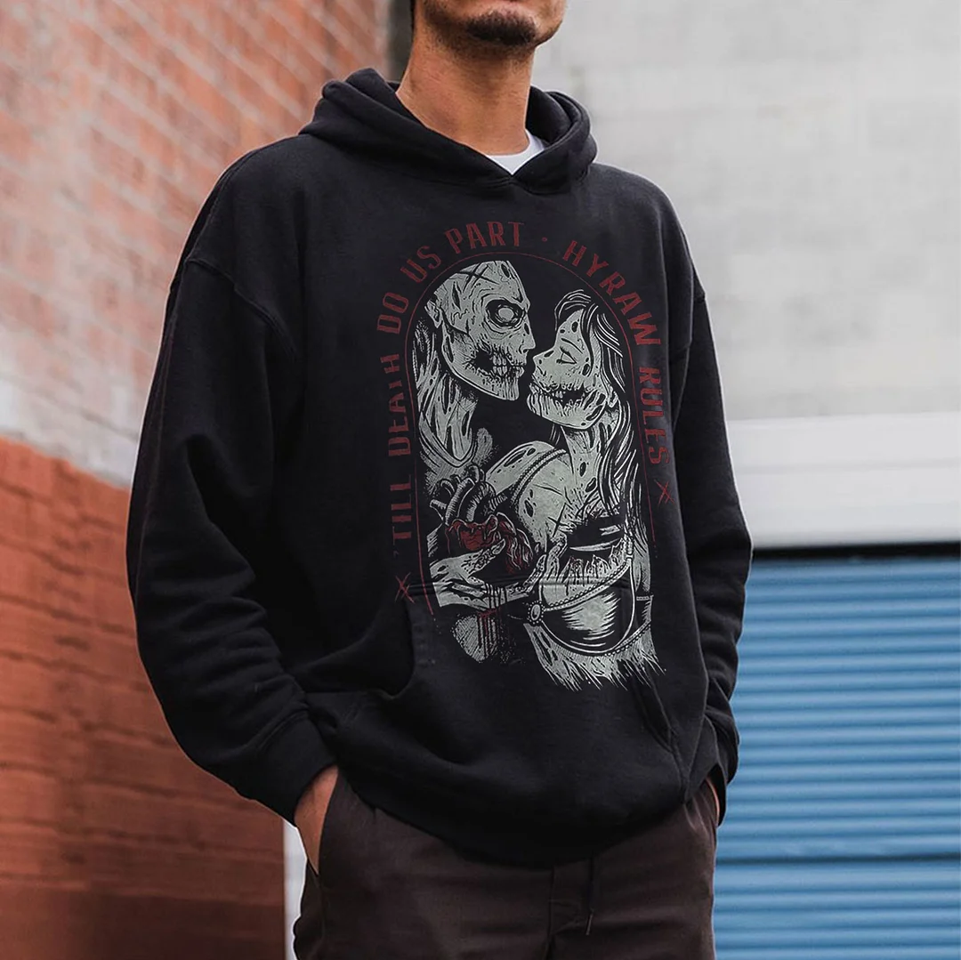TILL DEATH DO US PART Skull with Beauty Heart Black Print Hoodie