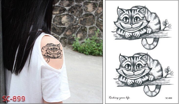 Waterproof Temporary Tattoo Sticker Alice In Wonderland Cheshire cat laughing cute fake tatto flash tatoo for girls women men