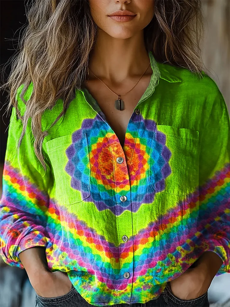 Women's Colorful Kaleidoscope Print Casual Long Sleeve Comfortable Cotton Shirt
