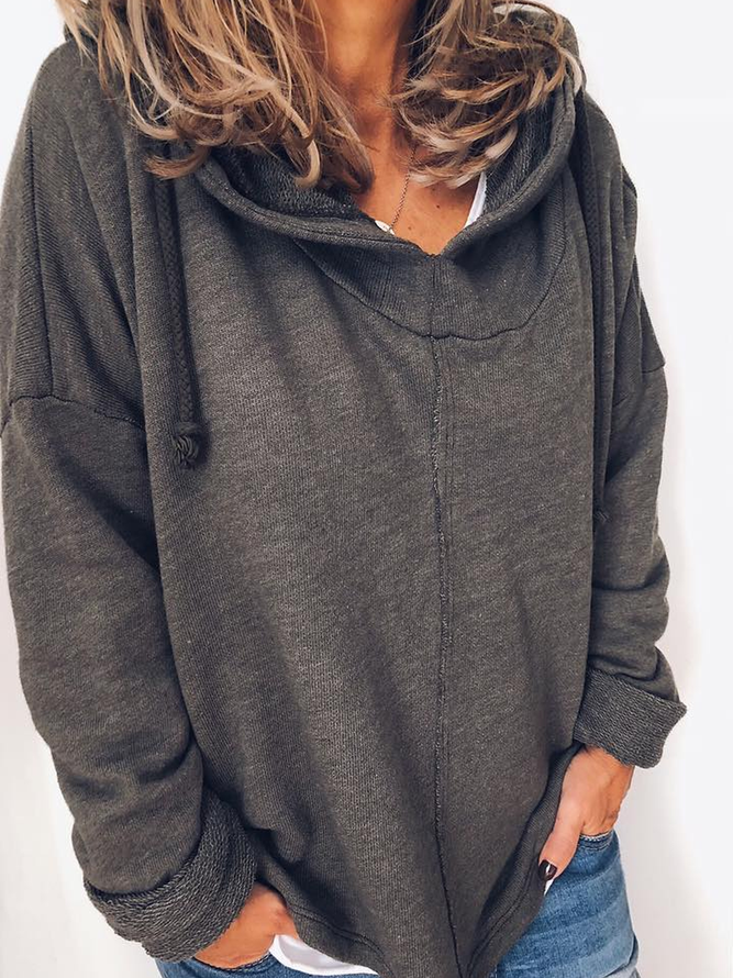 Solid Casual Cotton-Blend Hoodies